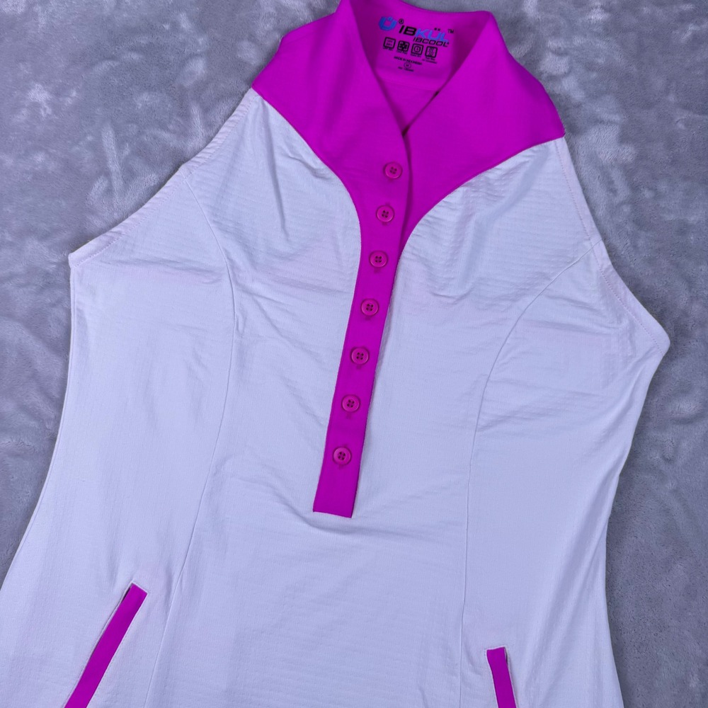 IBKUL IB-Cool Womens Halter Golf Dress White Pink UPF 50+ Pockets Size M